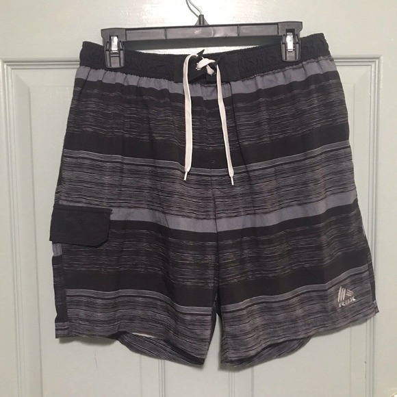 RBX Men's Size Large L Swim Trunks Shorts Mesh Inner Polyester Stripes Gray - Picture 1 of 12